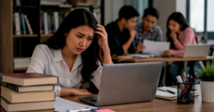 Mahasiswa meninjau tugas penelitian sambil memahami kesalahan etika yang sering terjadi tanpa disadari.