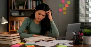 Mahasiswa belajar lama dengan banyak catatan tetapi masih kesulitan memahami dan mengingat materi.