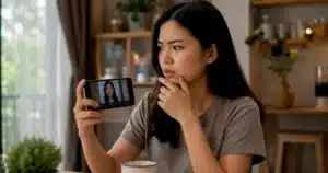 Seseorang memeriksa video yang tampak asli untuk mengenali tanda-tanda deepfake AI sebelum mempercayainya.