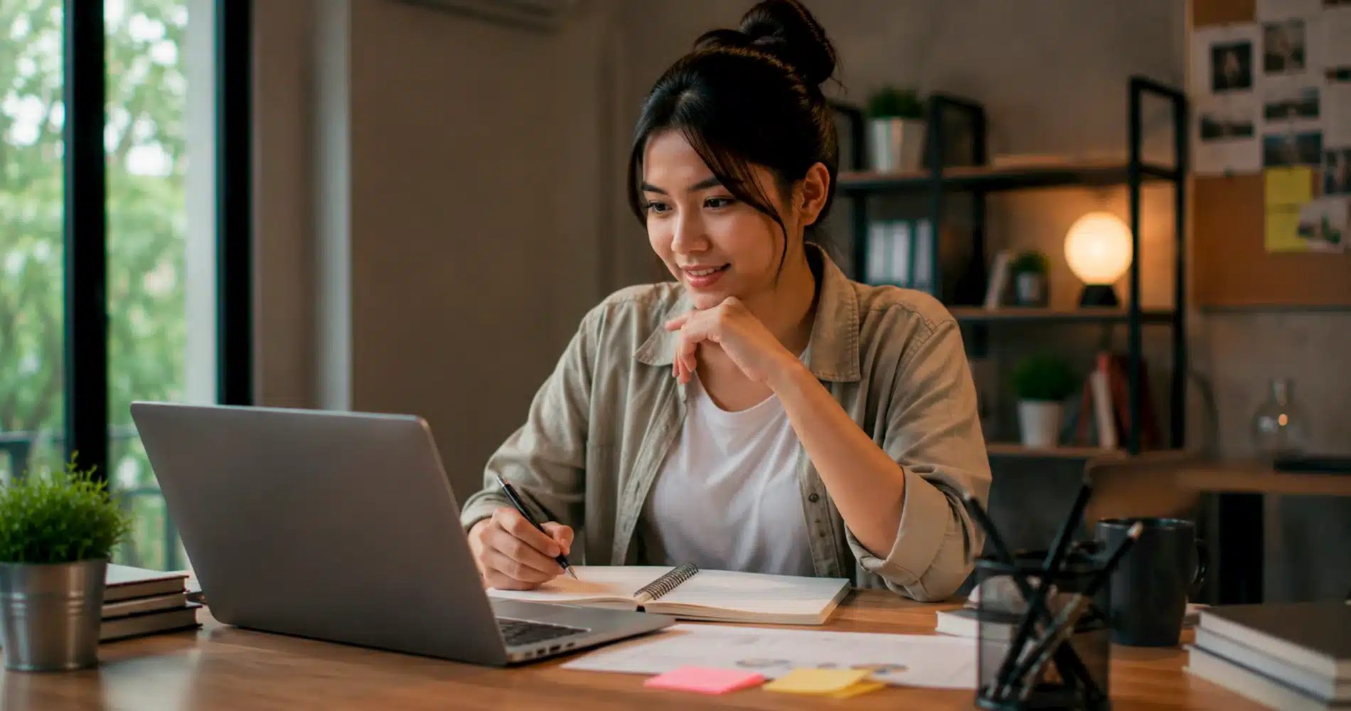 Beranda V2 21 Mahasiswi menyiapkan catatan dan laptop untuk mencari peluang internship online meski belum memiliki pengalaman kerja.