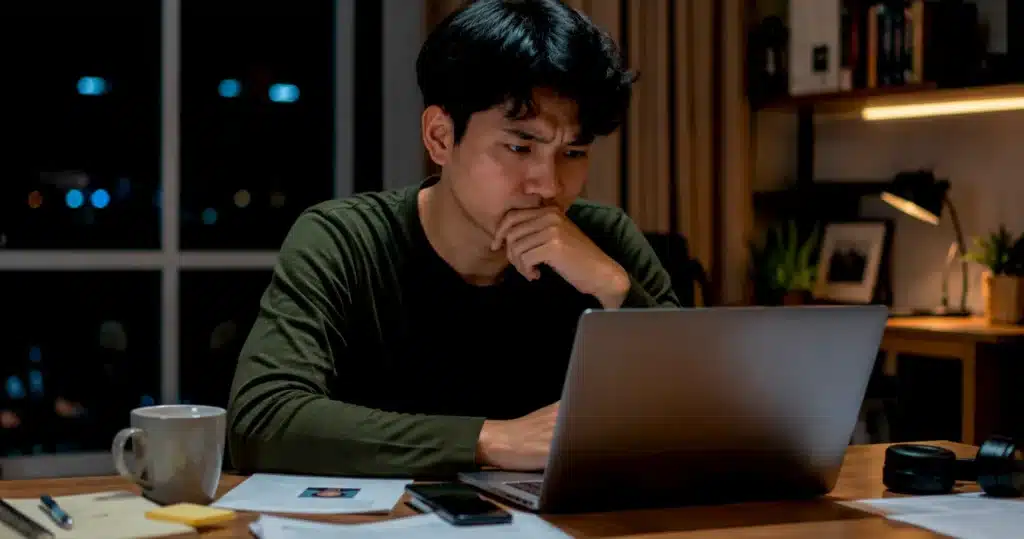 Seseorang meninjau jejak digital sebelum melamar kerja agar profil online terlihat lebih profesional.